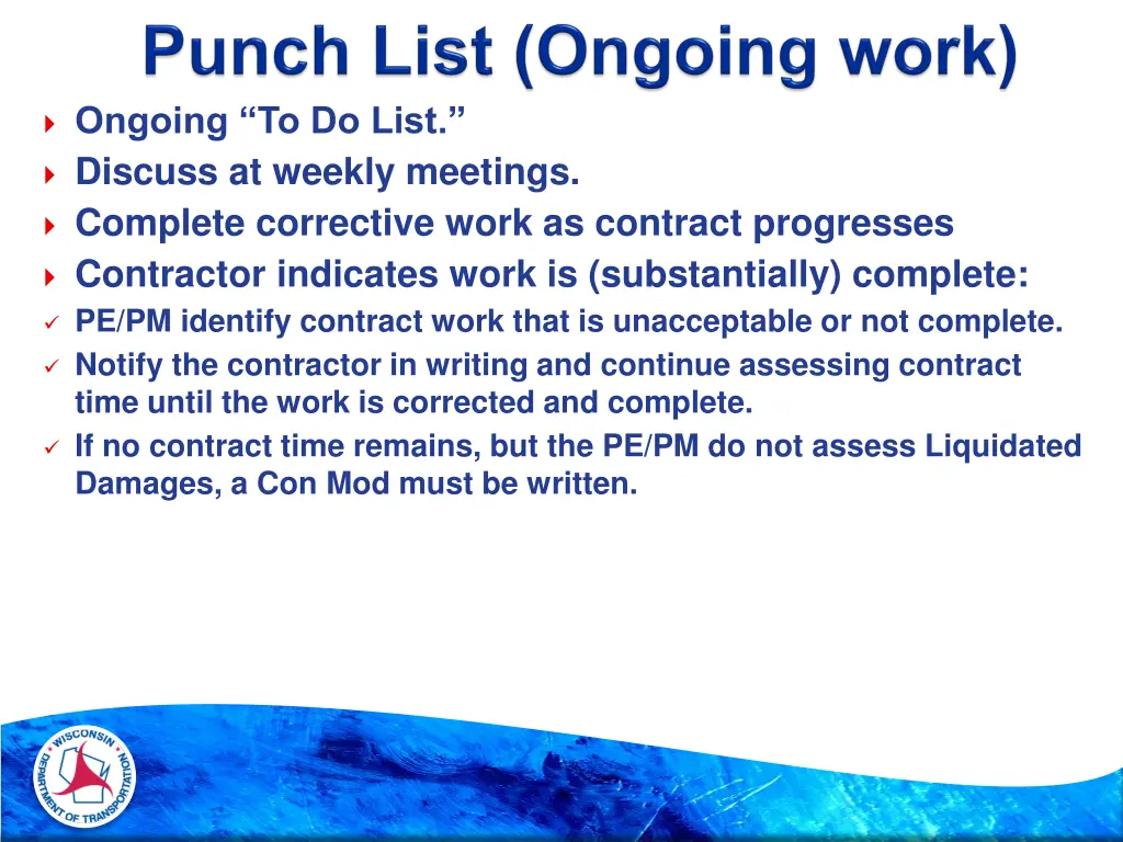 ongoing to do list discuss at weekly meetings