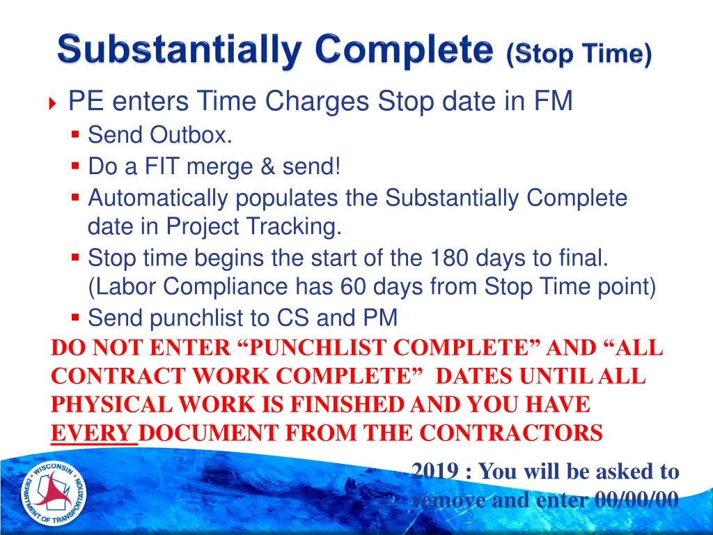 pe enters time charges stop date in fm send