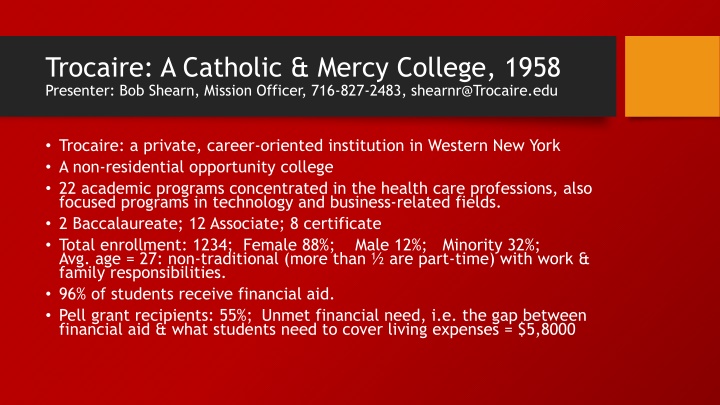 trocaire a catholic mercy college 1958 presenter