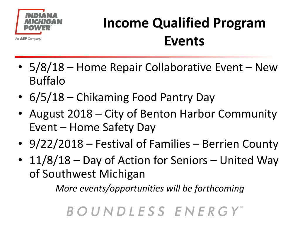 income qualified program events