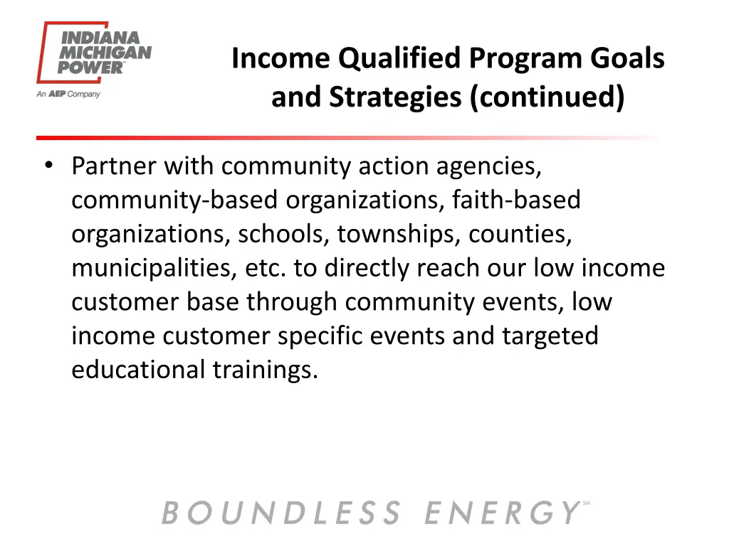 income qualified program goals and strategies 5