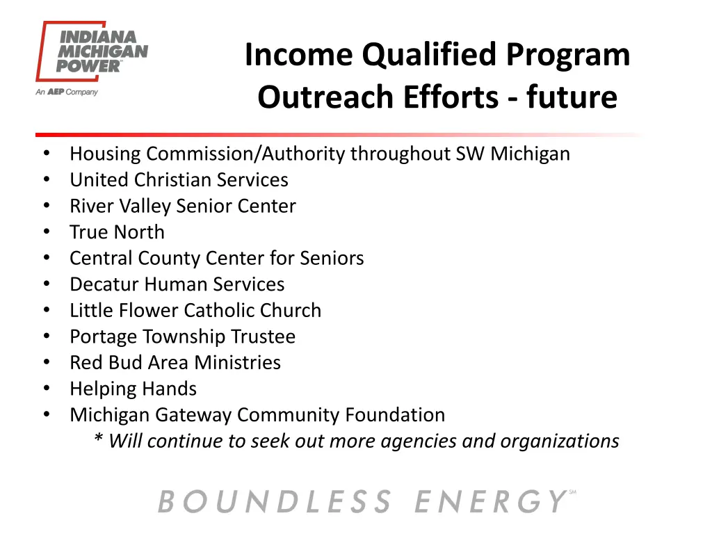 income qualified program outreach efforts future 1