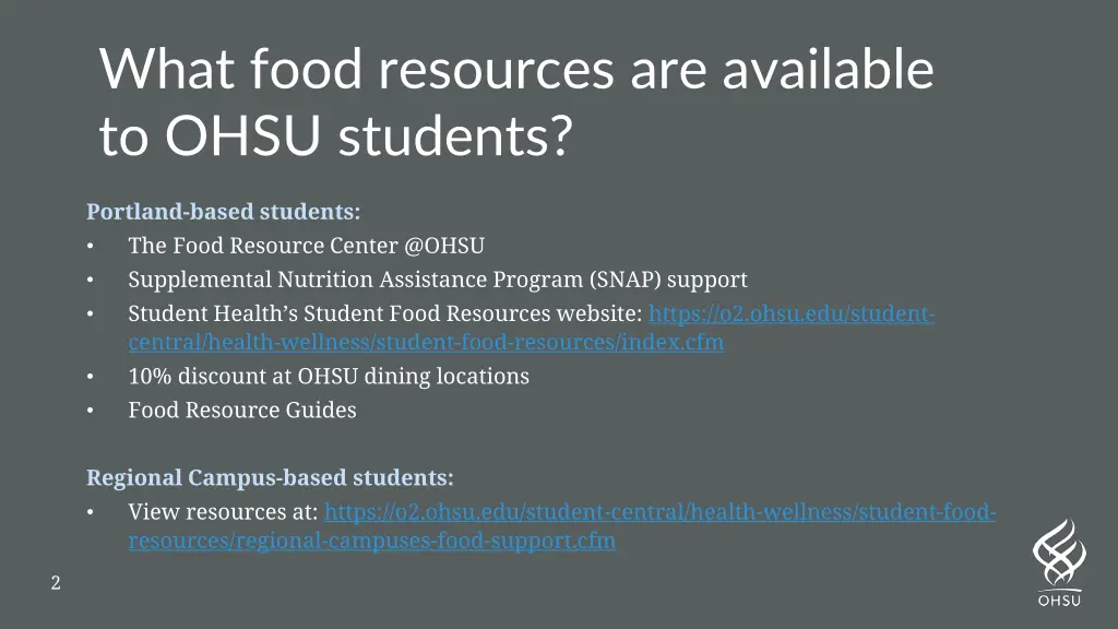 what food resources are available to ohsu students