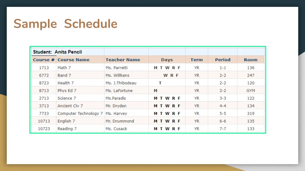 sample schedule