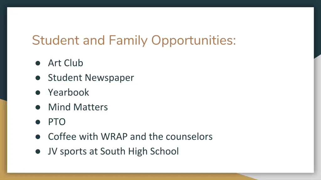 student and family opportunities