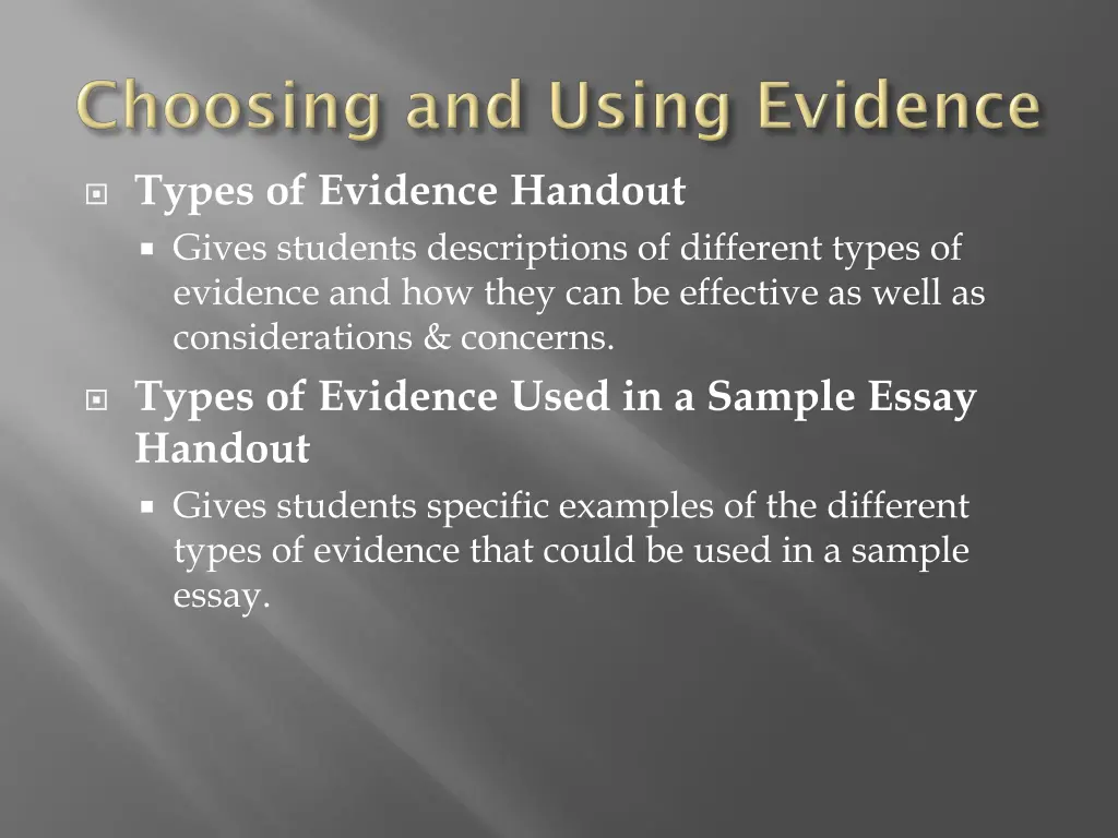 types of evidence handout gives students