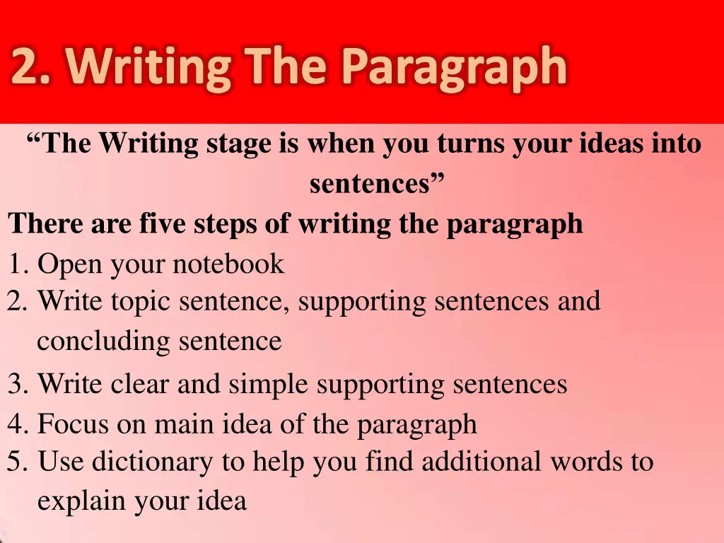 the writing stage is when you turns your ideas