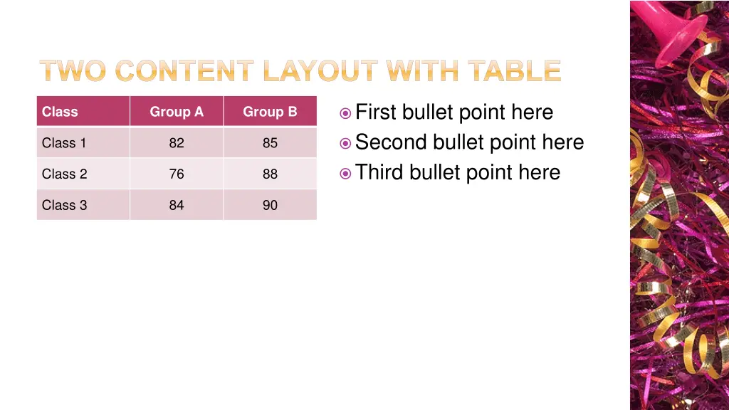 two content layout with table