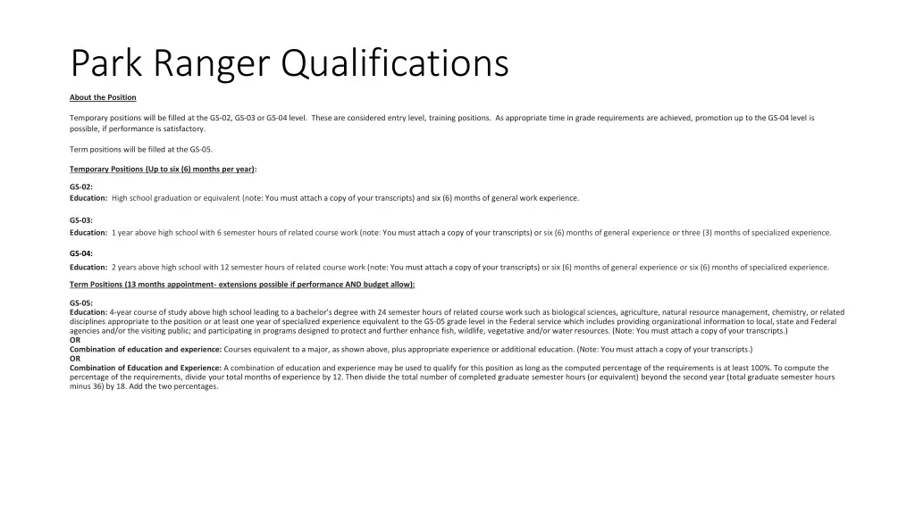 park ranger qualifications