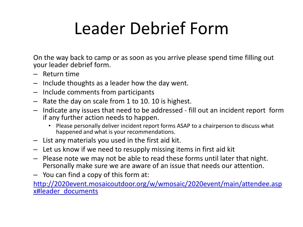 leader debrief form