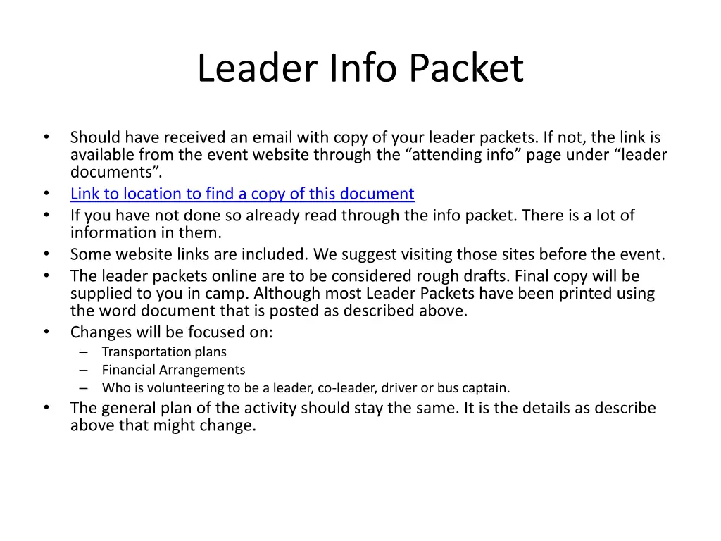 leader info packet