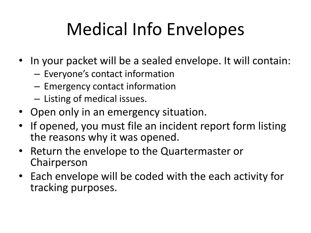 medical info envelopes