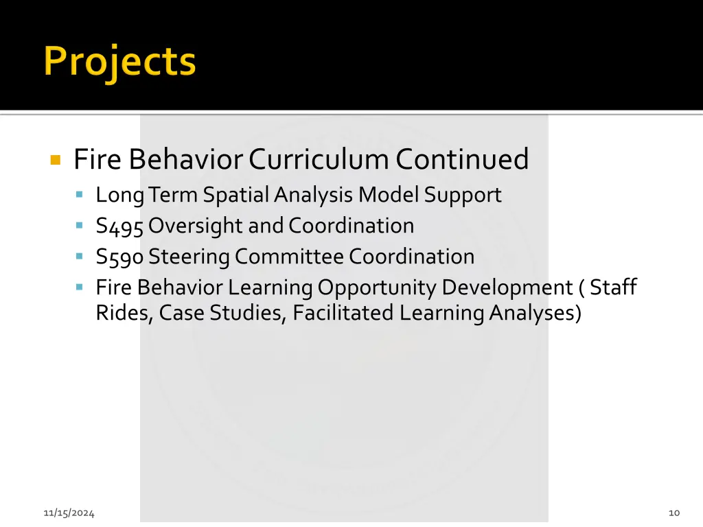 fire behavior curriculum continued long term