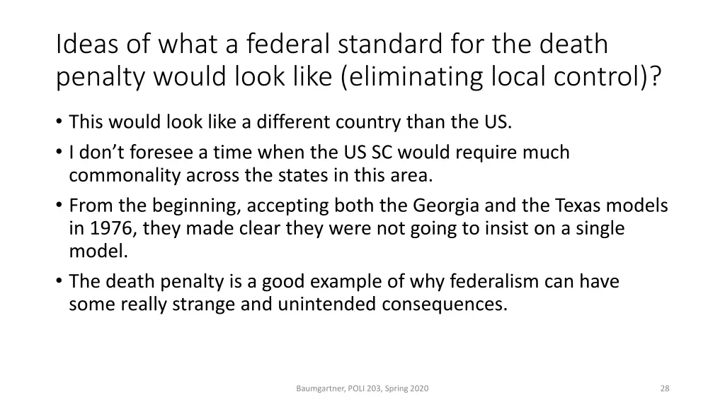 ideas of what a federal standard for the death