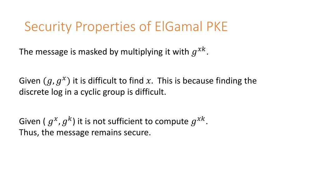 security properties of elgamal pke