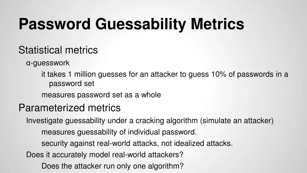 password guessability metrics