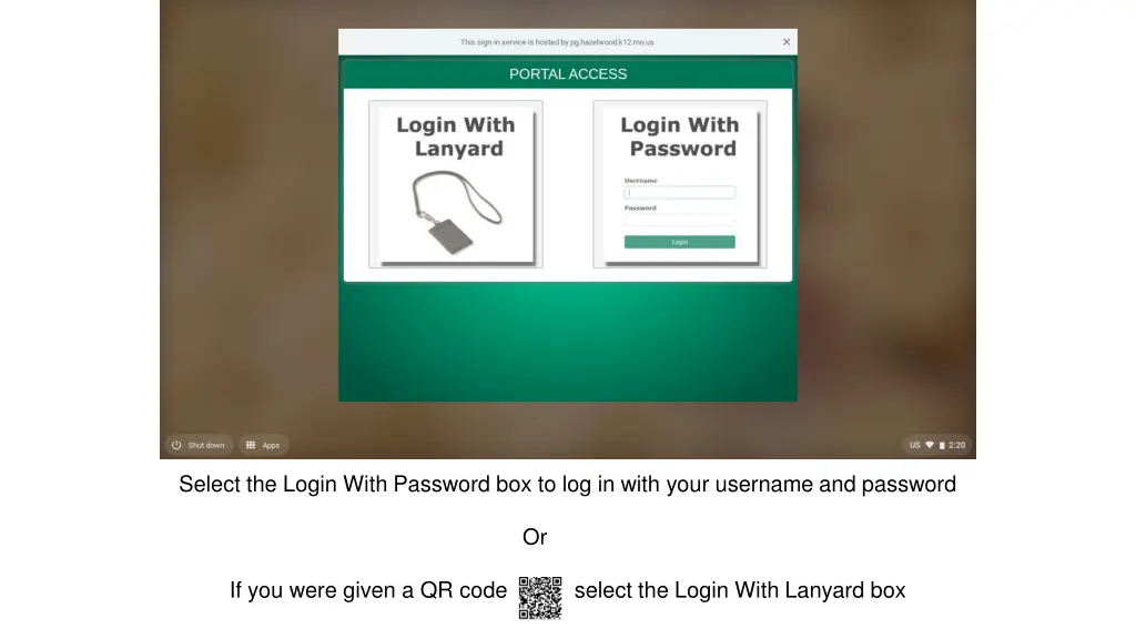 select the login with password box to log in with