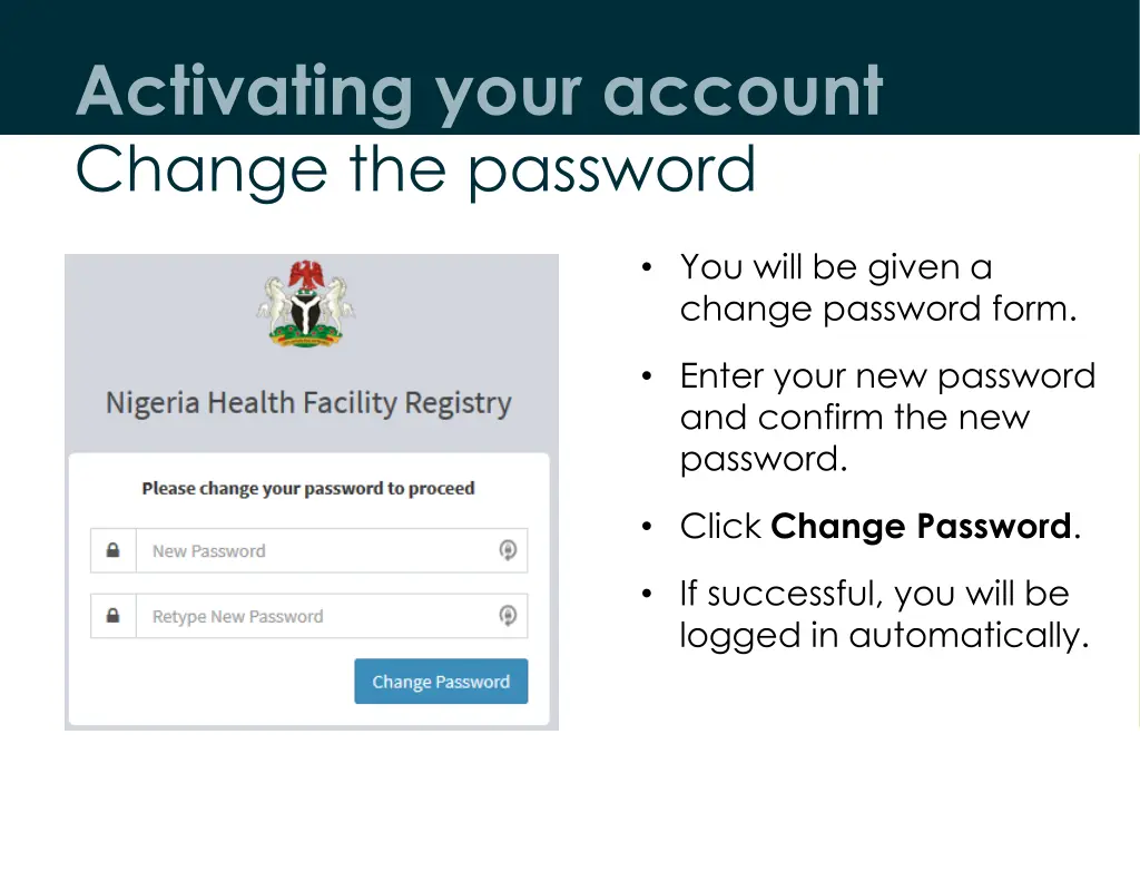 activating your account change the password