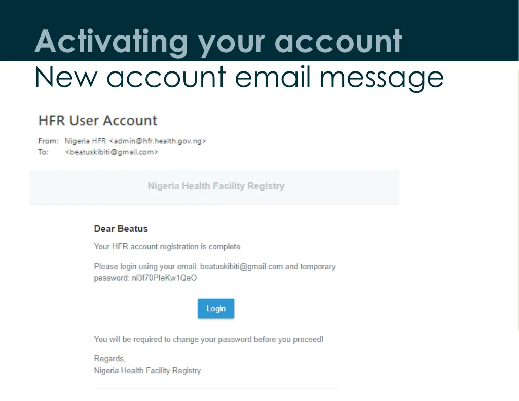 activating your account new account email message