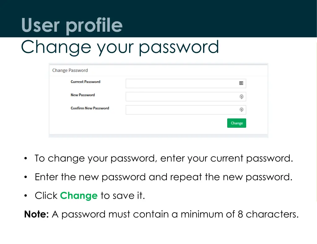 user profile change your password