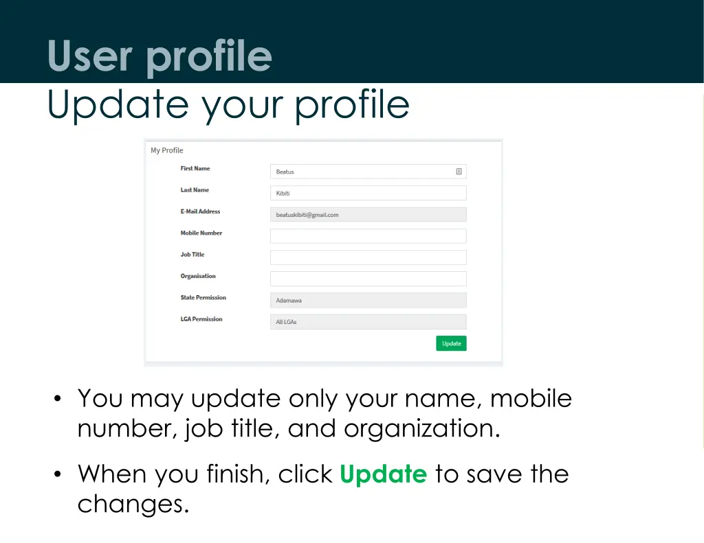 user profile update your profile