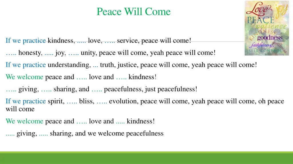 peace will come