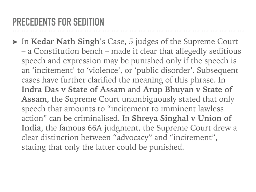 precedents for sedition