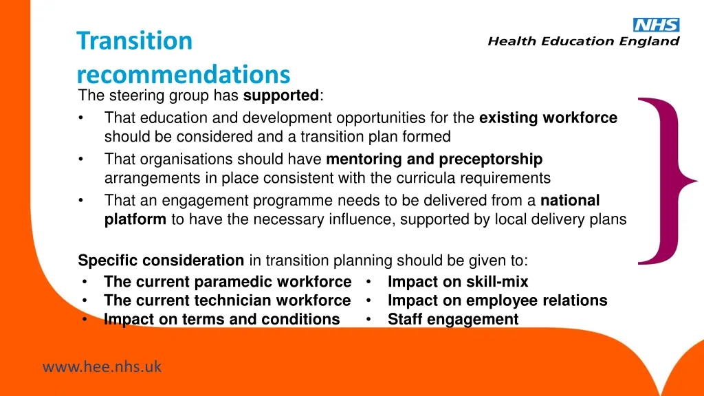 transition recommendations the steering group