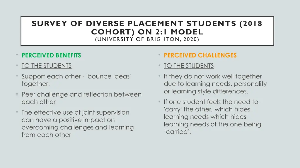 survey of diverse placement students 2018 cohort