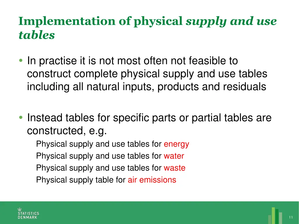 implementation of physical supply and use tables