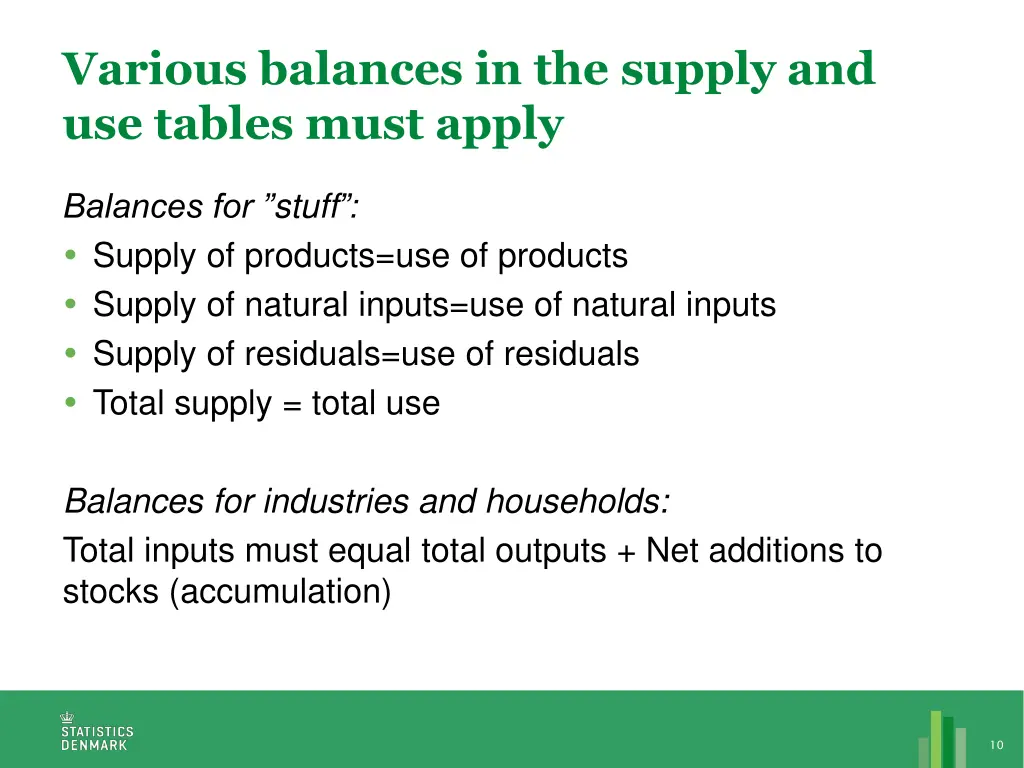 various balances in the supply and use tables