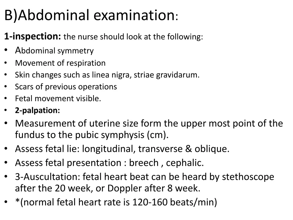 b abdominal examination