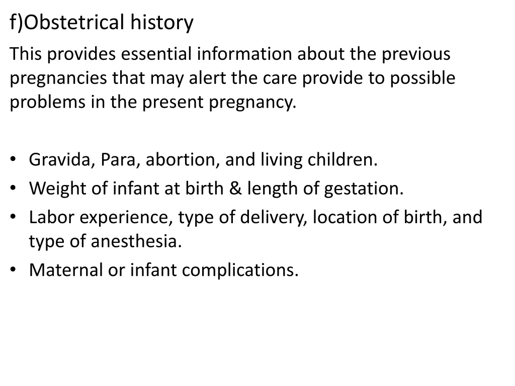 f obstetrical history