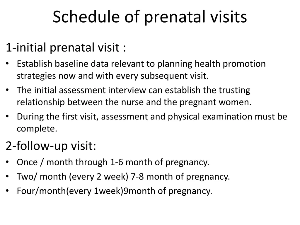 schedule of prenatal visits