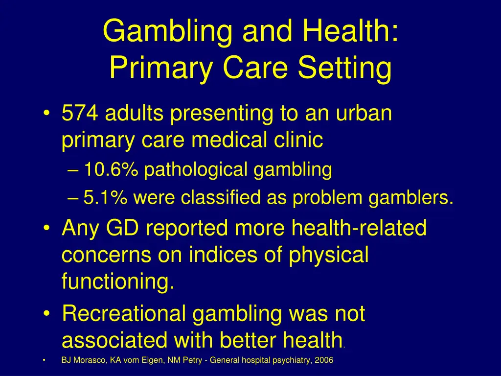 gambling and health primary care setting