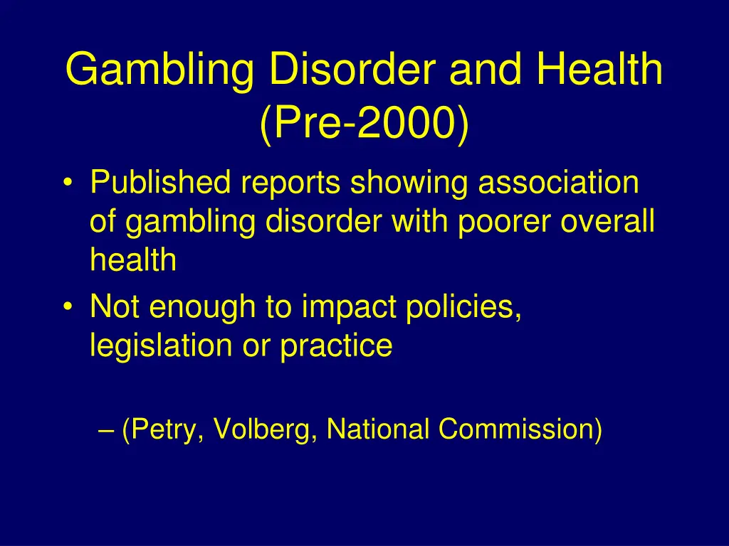 gambling disorder and health pre 2000 published