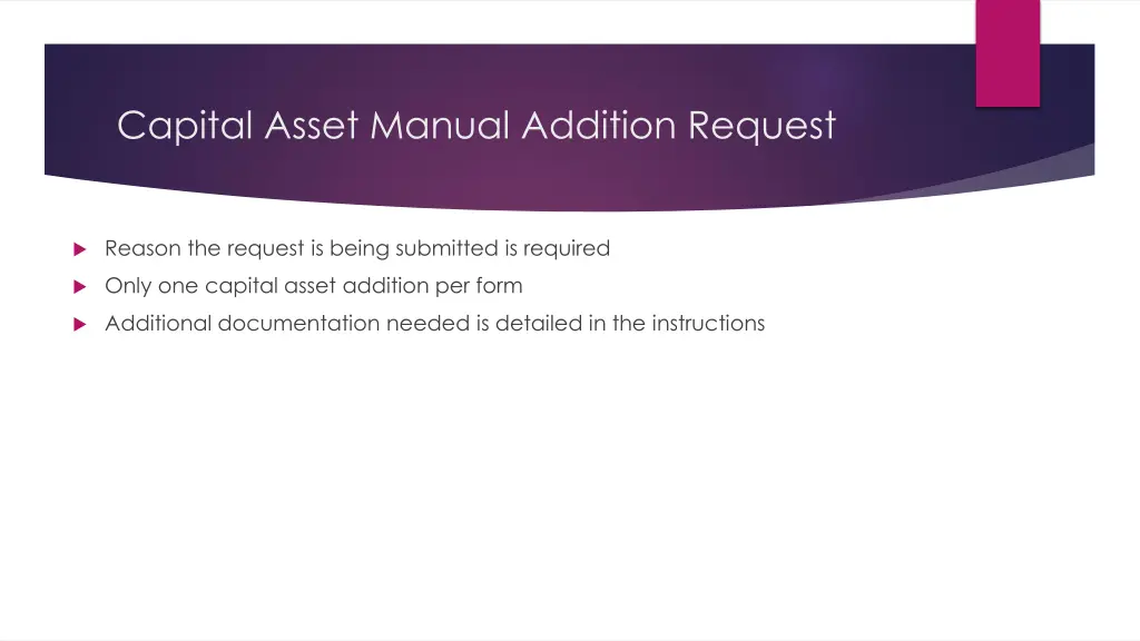 capital asset manual addition request