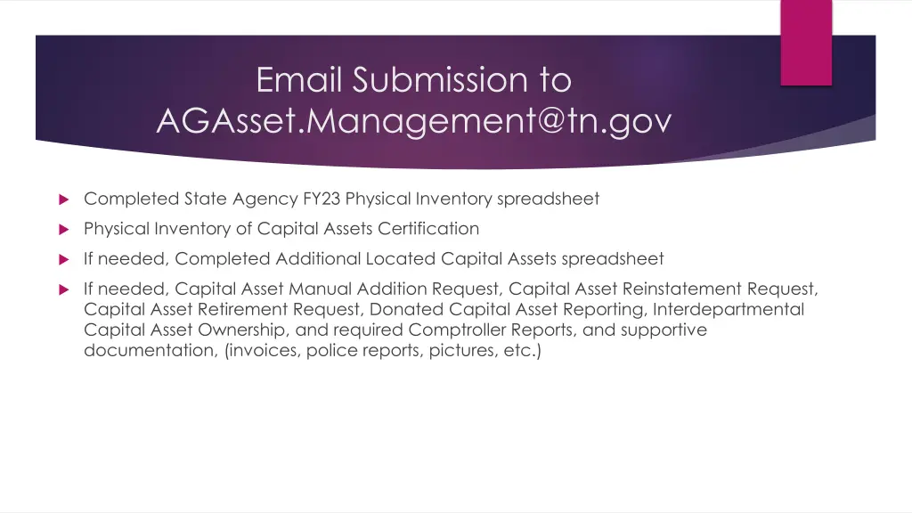 email submission to agasset management@tn gov 1