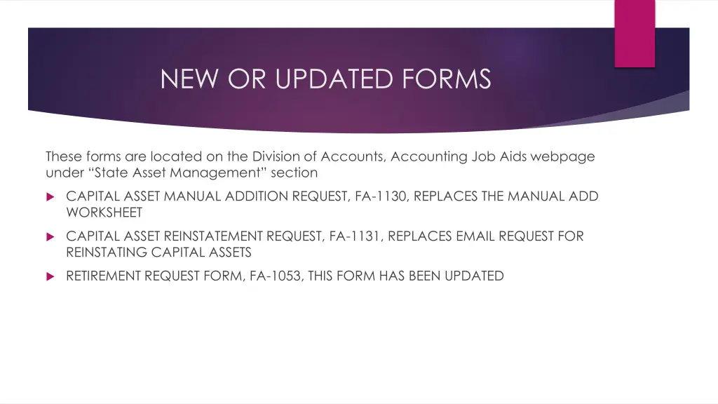 new or updated forms