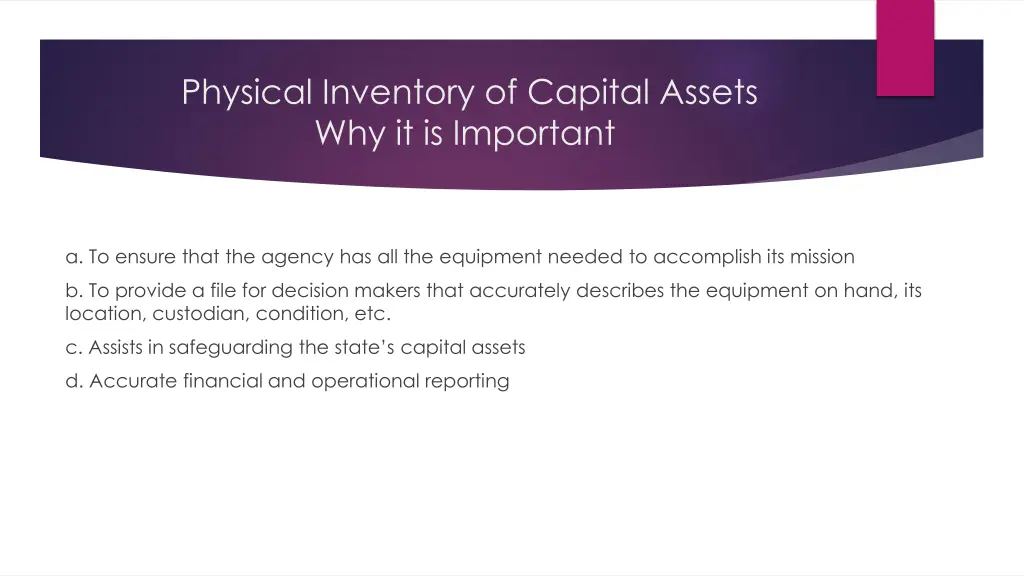 physical inventory of capital assets