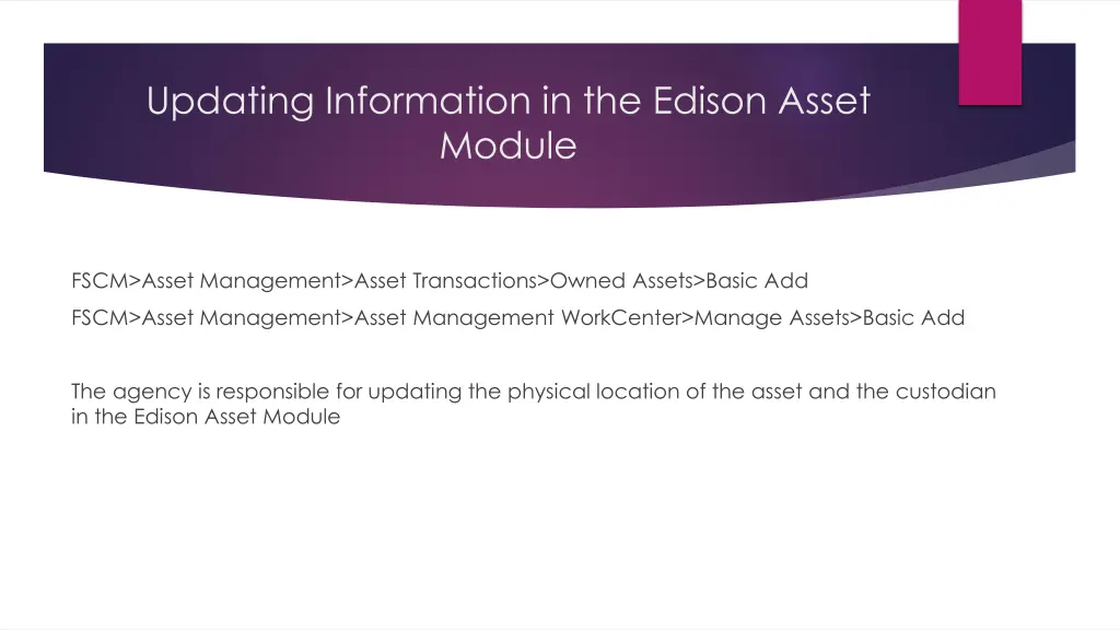 updating information in the edison asset module