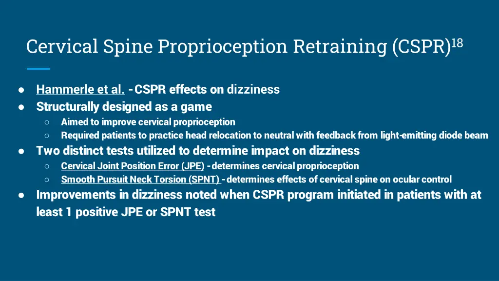 cervical spine proprioception retraining cspr 18