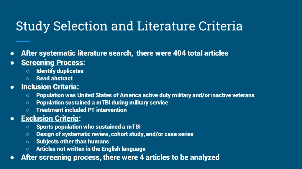 study selection and literature criteria