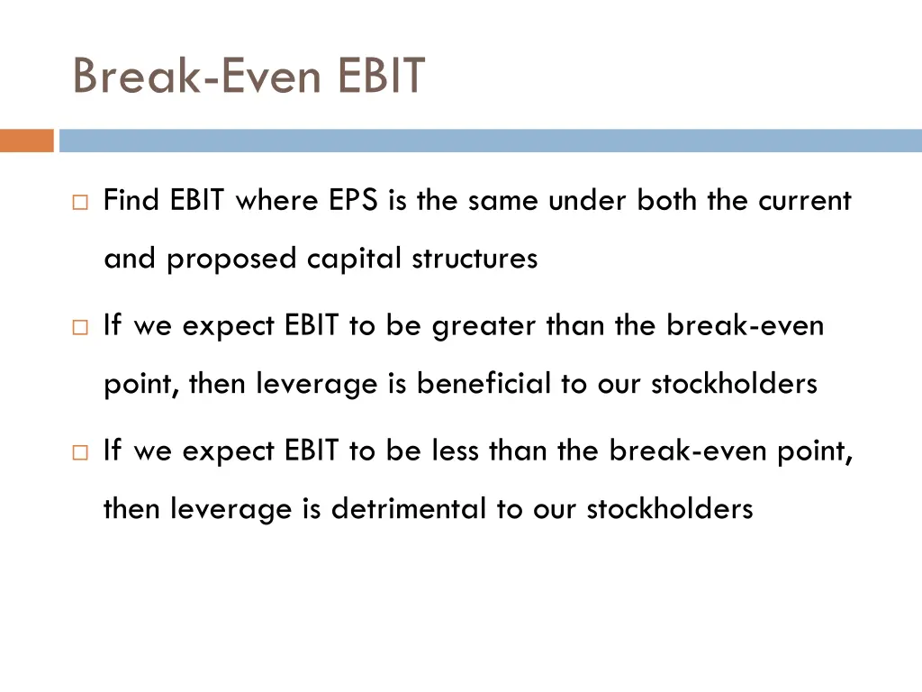 break even ebit