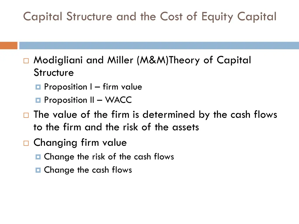 capital structure and the cost of equity capital