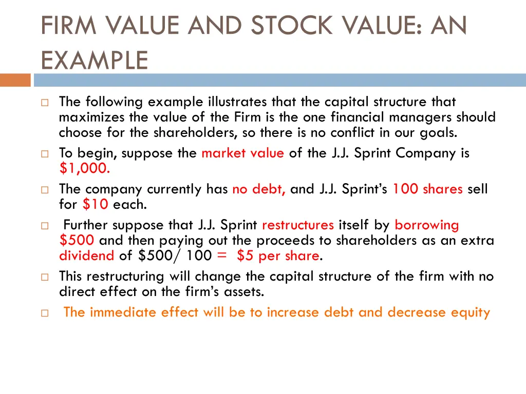 firm value and stock value an example