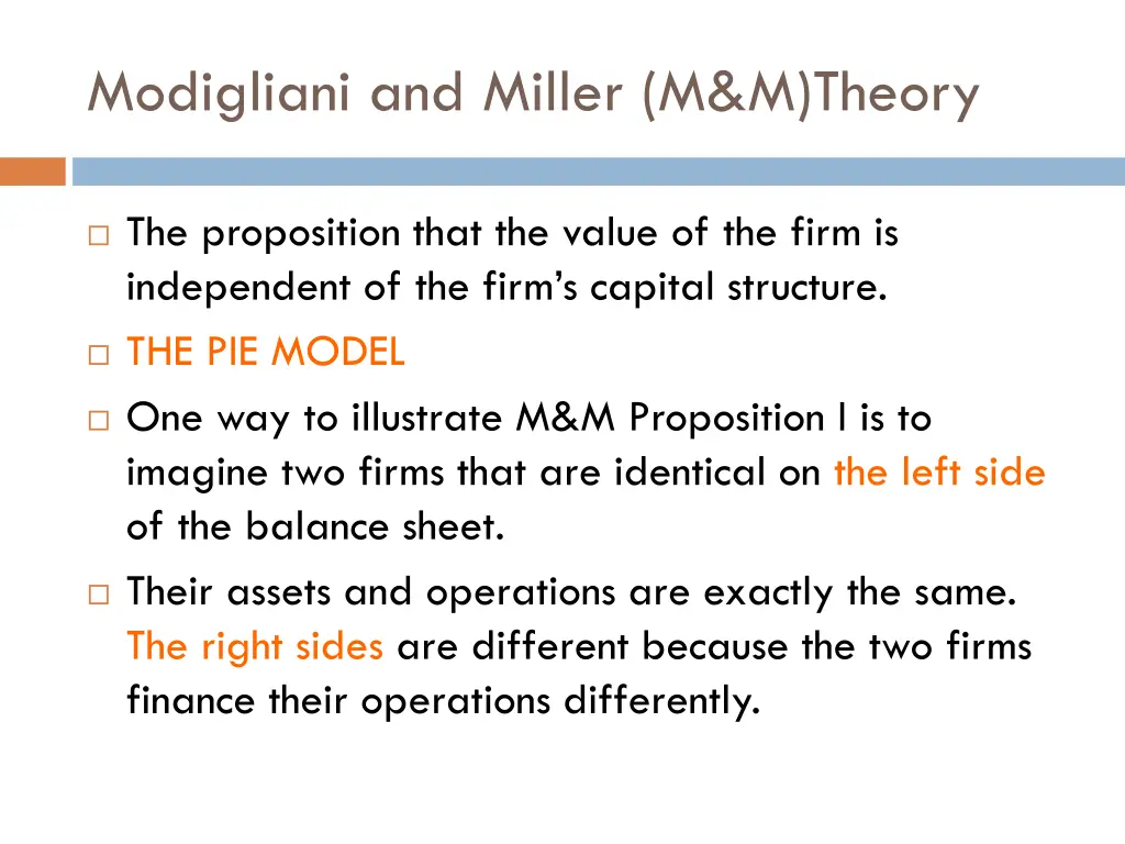 modigliani and miller m m theory