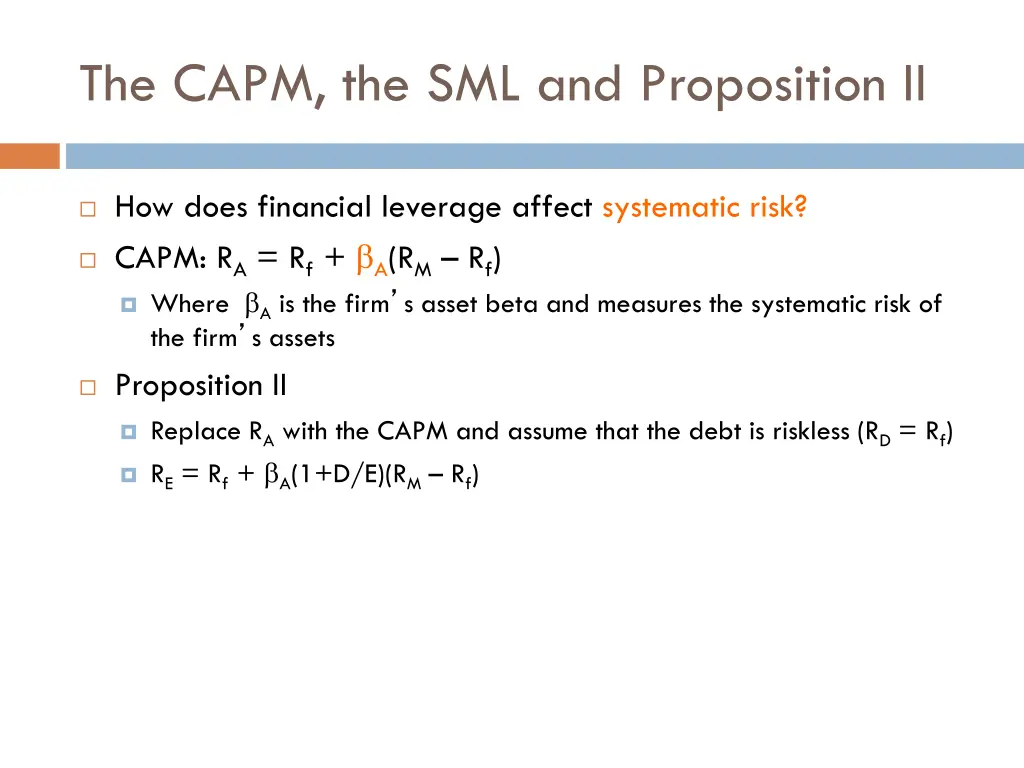 the capm the sml and proposition ii