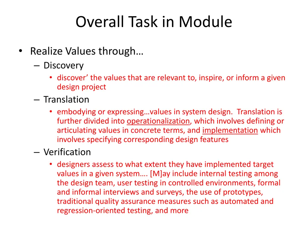 overall task in module