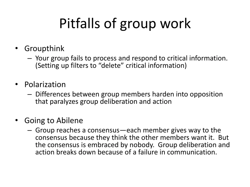 pitfalls of group work